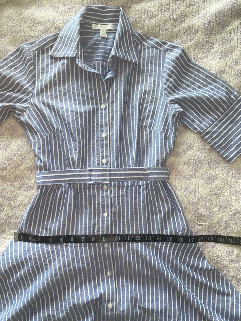 1901 Stripe Belted Shirtdress Sz 4 Petite - Picture 11 of 16